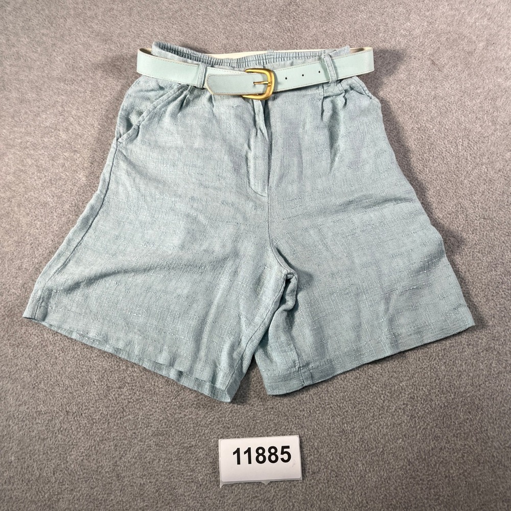 Kate Allen Chino Shorts Women 12 Petite Blue Rayon Belted Pleated Casual Outdoor